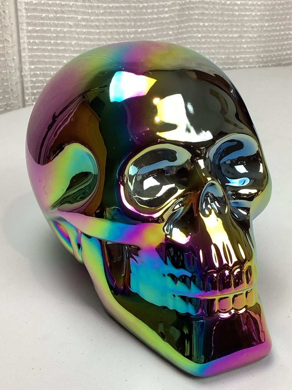Iridescent Chrome Finish Skull Goth Halloween Decor Statue